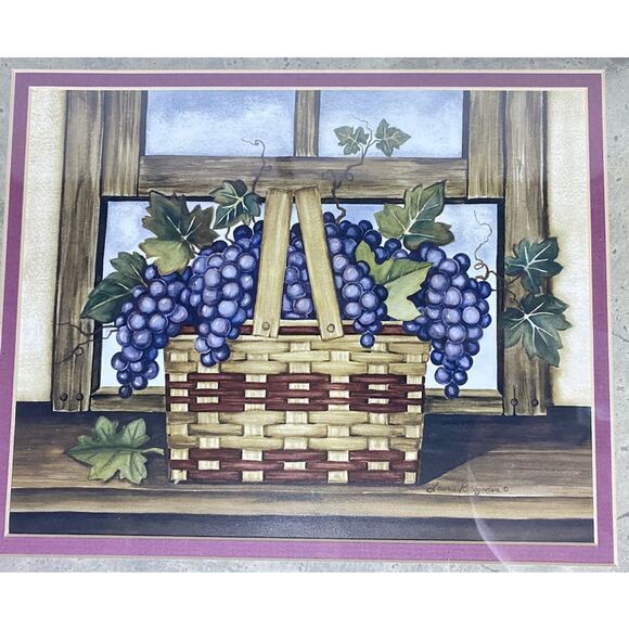 Laurie Korsgaden Country Basket With Grapes Art Print Framed 16.75 x 13.75 - Picture 2 of 5